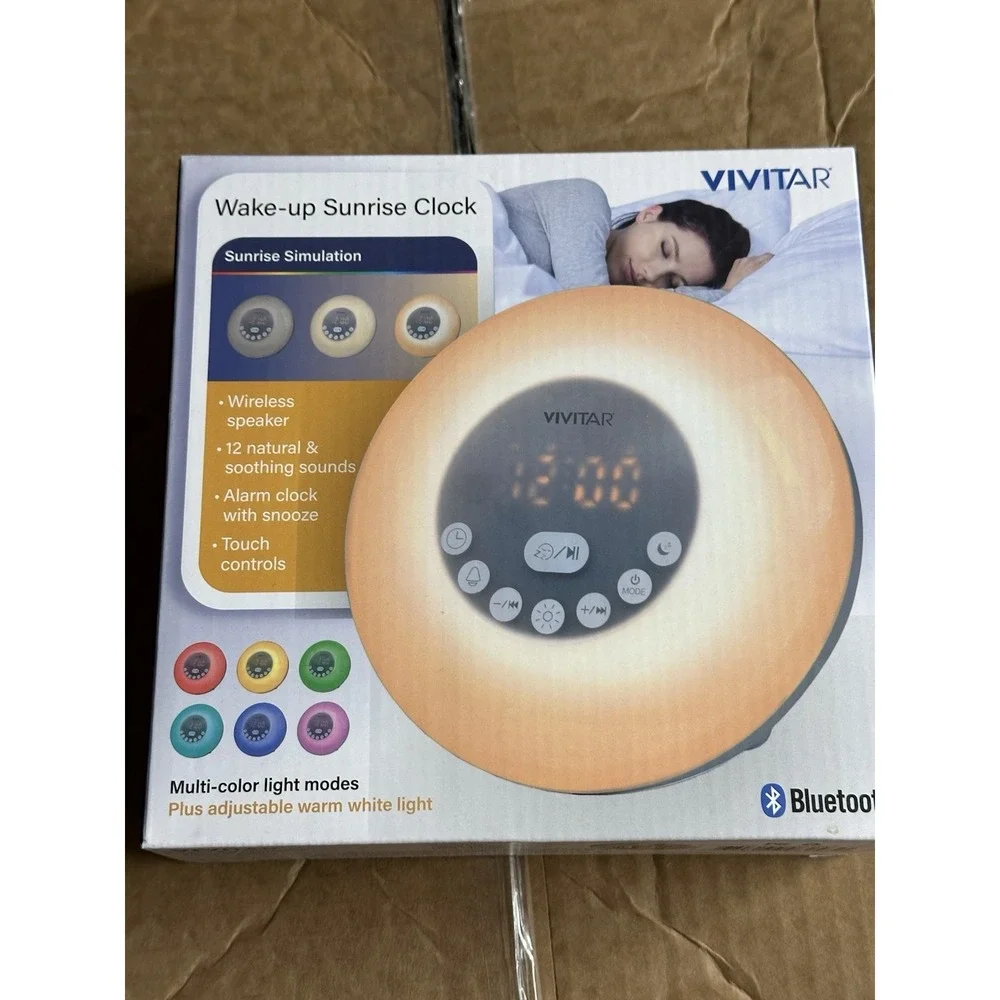 Vivitar Wake Up Sunrise Clock, Wireless Speaker, Nature Sounds, Multicolor Light